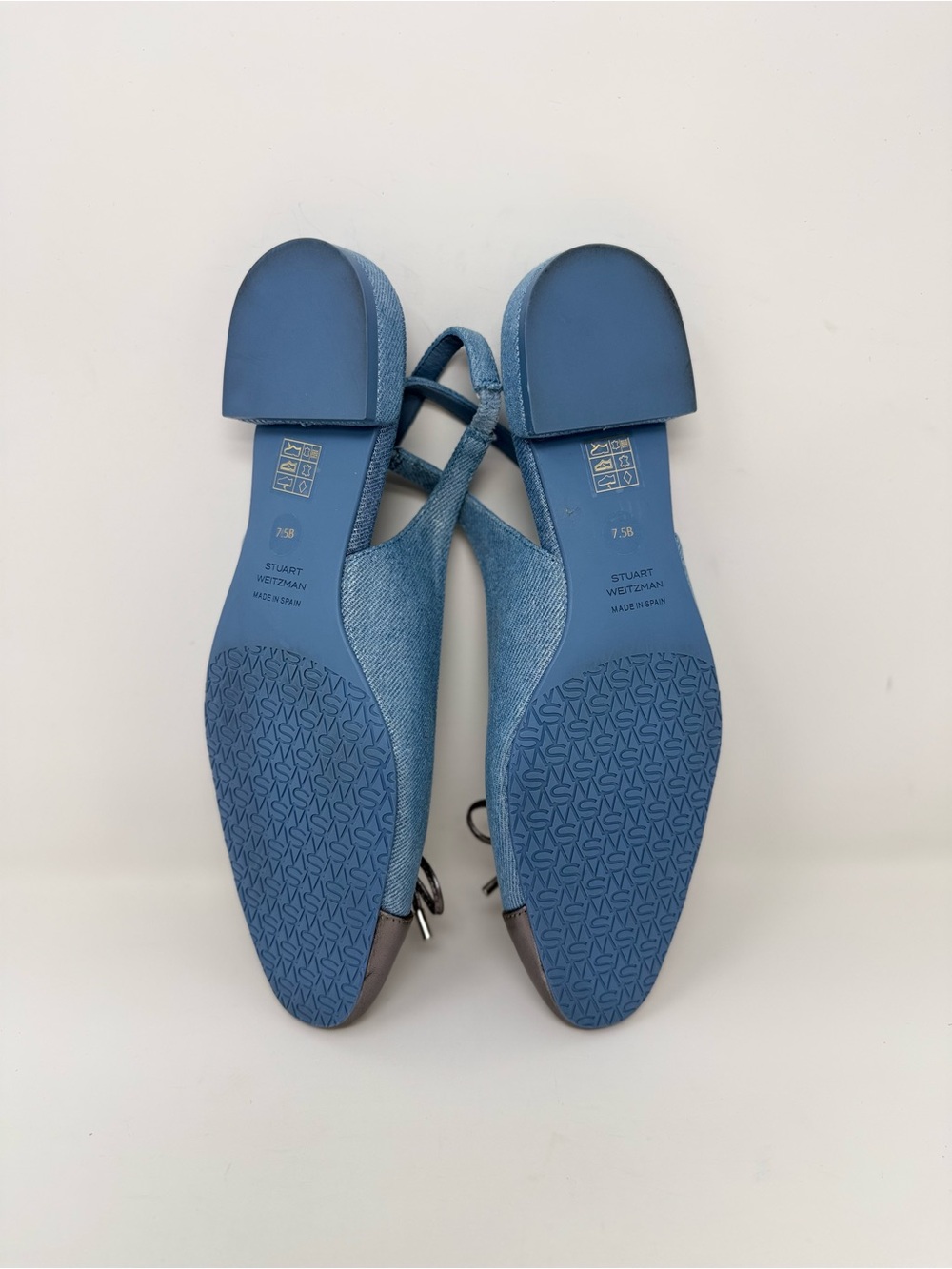 New Stuart Weitzman Sleek Bow Slingback Flat Metallic Denim Sz 7.5 - Picture 15 of 15